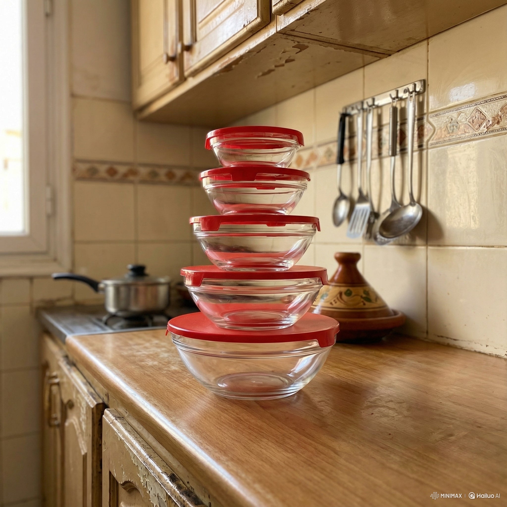 طقم أواني زجاجية مع أغطية محكمة – جودة عالية