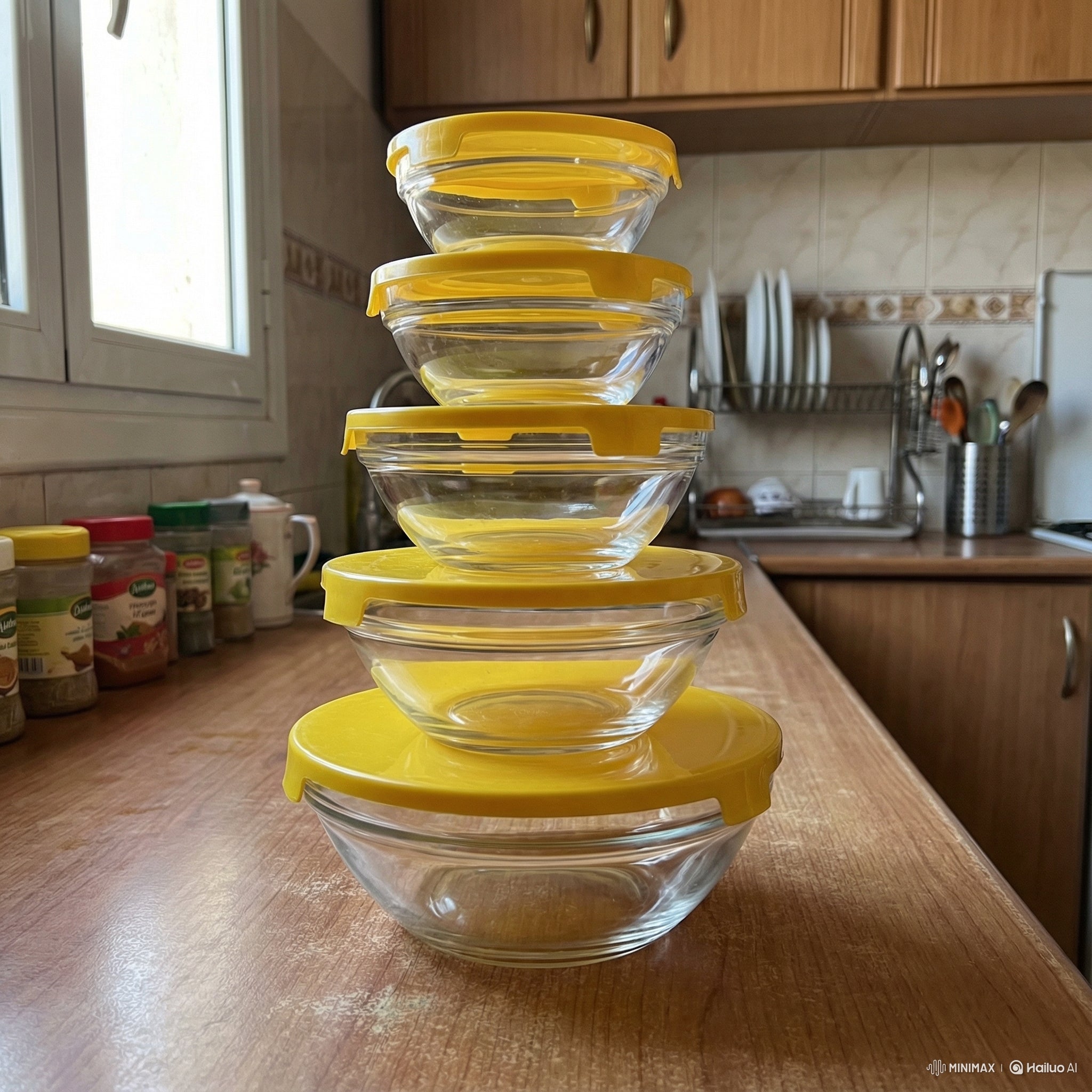 طقم أواني زجاجية مع أغطية محكمة – جودة عالية