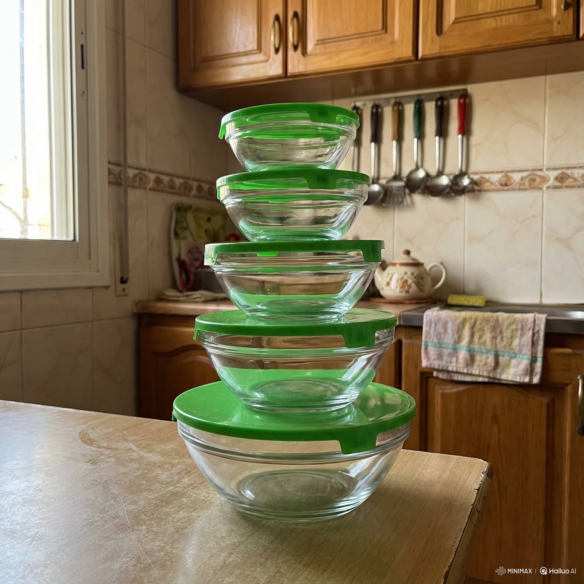 طقم أواني زجاجية مع أغطية محكمة – جودة عالية