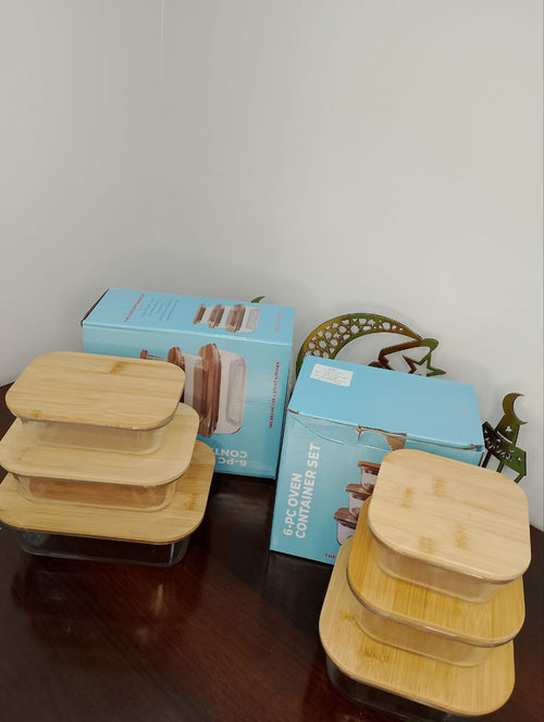 ثلاث علب زجاج بغطاء خشب طبيعي